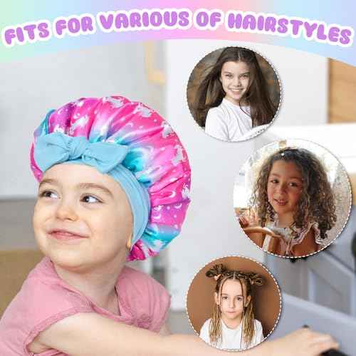 2 PCS Kids Bonnets for Girls, Satin Silk Bonnet for Kids Toddler Bonnet for Sleeping Cap with Elastic Tie Band Hair Bonnet