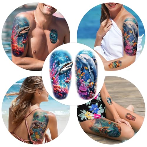 77 Sheets Temporary Tattoo Stickers - Ocean & Sea Life Design