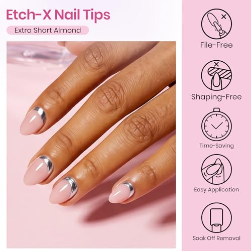 Beetles Almond Extra Short Gel Nail Tips 384pcs - No Shaping Needed, 12 Sizes