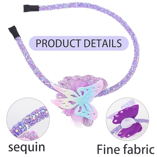 XIELIME Purple Glitter Butterfly Hairband for Girls, Women & Party Favors, 1PCS