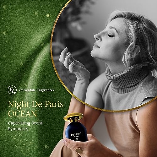 L'Orientale Fragrances Night De Paris Ocean 100ml / 3.3oz - Oil-Based Perfumes for Women & Men, Unisex Aromatic Aquatic Eau de Parfum w/Bergamot - Long-Lasting Up to 24 Hours, Ideal for All Seasons