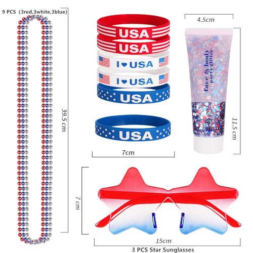 Go Ho 4th of July Patriotic Body Glitter Gel & Accessories Set - Rubber Bracelets Included