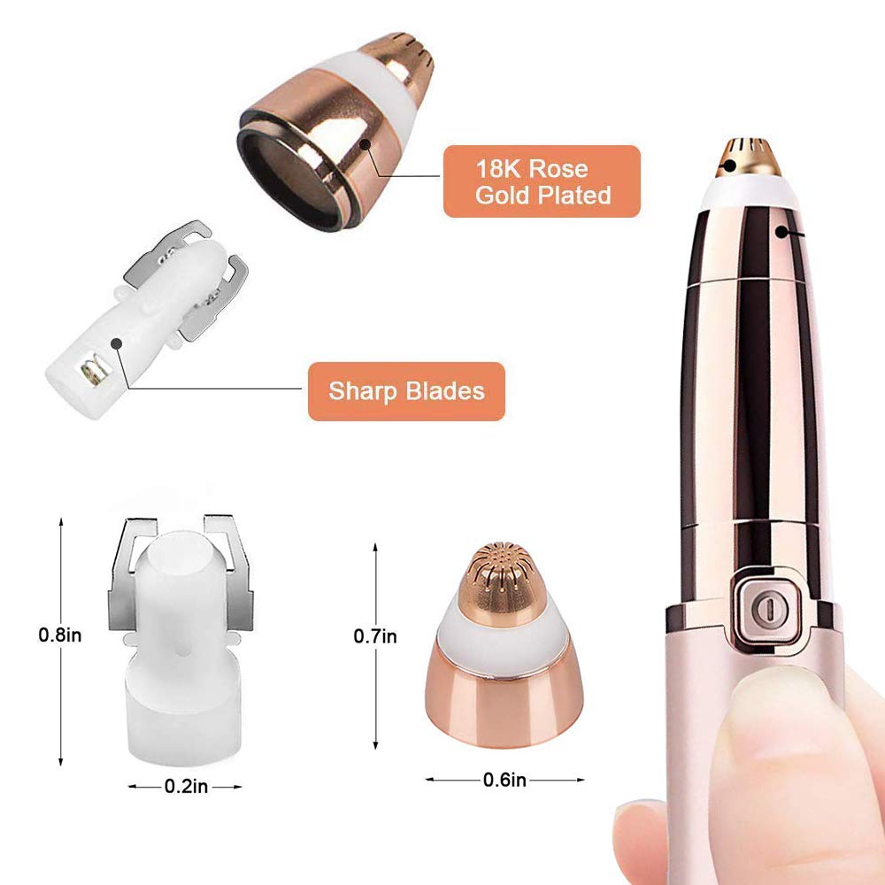 Eyebrow Hair Remover Replacement Heads Compatible for Finishing Flawless Facial Hair Removal Tool for Women Smooth, with Cleaning Brush, Rose Gold (RoseGold-4pcs)