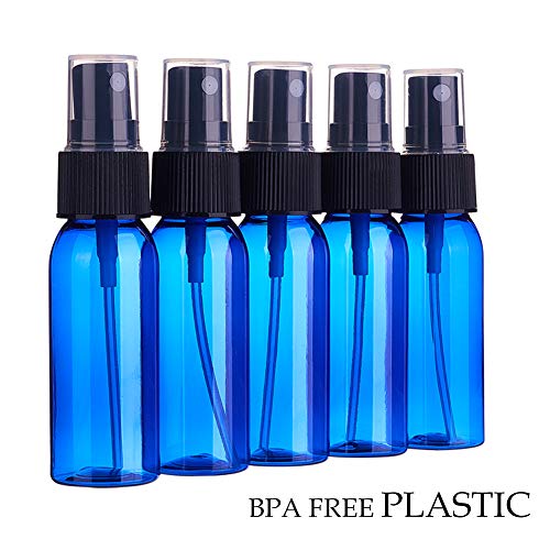 BENECREAT 24 Pack 1 Ounce (30ml) Blue Plastic Spray Bottle with Fine Mist Sprayers Atomizer Caps for DIY Home Cleaning, Aromatherapy & Beauty Care