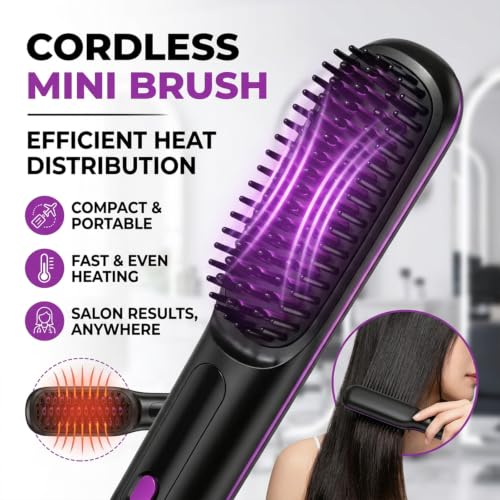 Cordless Hair Straightener Brush for Short Hair, Travel-Friendly Mini