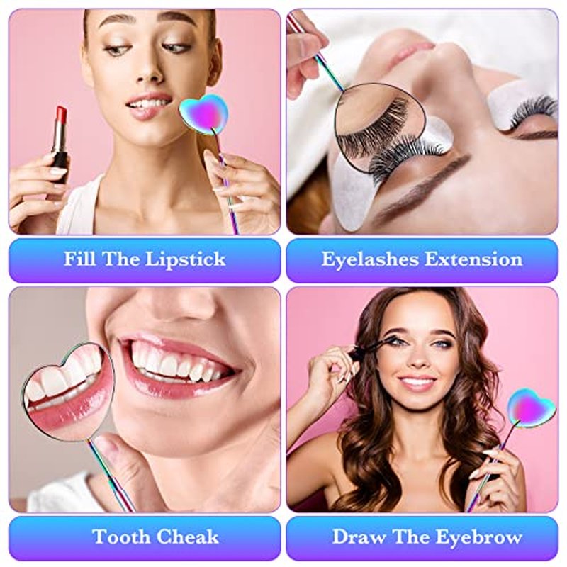 Suclain 2 Pieces Lash Extension Mirror Lash Mirror for Eyelash Extensions Lash Extensions Heart Shape Strong Stainless Steel Eyelash Mirror Rainbow Color Mirror for Makeup Lash Supplies Tools