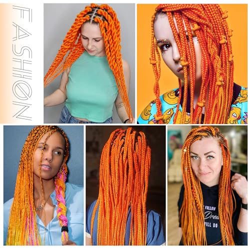 Colorful Braiding Hair Extensions 24 Inch 3 Packs Synthetic High Temperature Jumbo Braids Hair Crochet Hair Extension for Braiding.Orange.