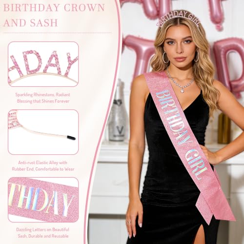 Pink Birthday Crown and Sash Set for Women