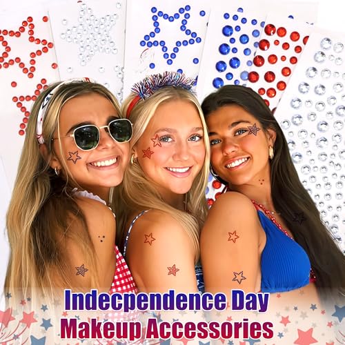4th of July Star Face Gems - 6 Sheets Self-Adhesive Rhinestones