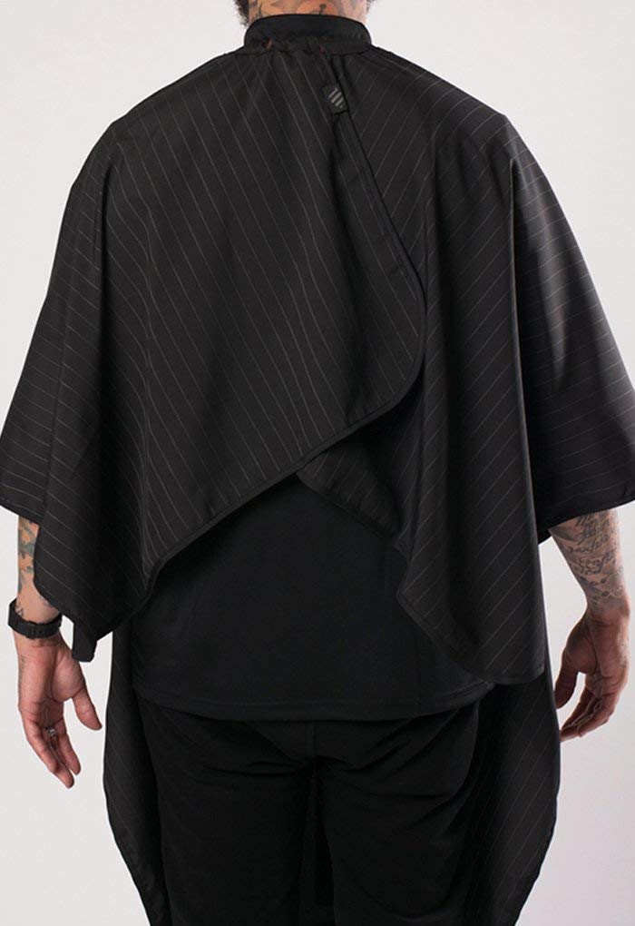 Barber Strong The Barber Cape, Hair Repelling and Static-Reducing Material, Flexible Elastic Neckband for Comfort, Water Resistant Fabric, Oversized for Complete Coverage, Black/White Stripe, 55 x 65"