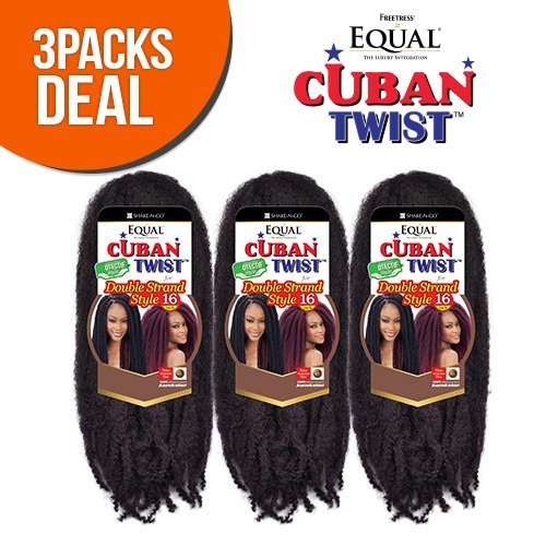 Freetress Equal Synthetic Hair Braids Double Strand Style Cuban Twist Braid 16" (3-Pack, 1B)