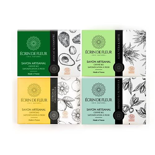 Hand crafted Organic Soap 4-pack (Aloe Vera & Nettle 3.2 oz, Avocado & Hemp 3.2 oz, Almond & Calendula 3.2 oz, Lemon & Calendula Flowers3.2 oz)