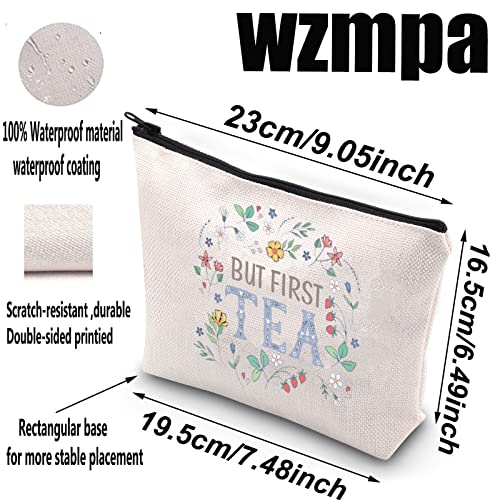 WZMPA Tea Bag Lover Cosmetic Bag Tea Drinkers Gift But First Tea Makeup Zipper Pouch Bag For Women Girls (But First Tea)