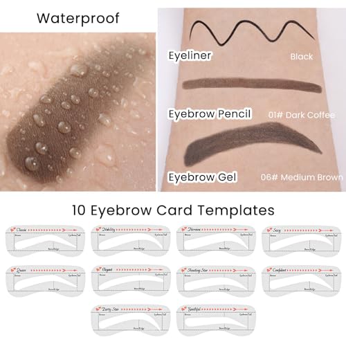 Eyebrow Stencil Kit with Pencil, Pomade & Eyeliner - 10 Stencils