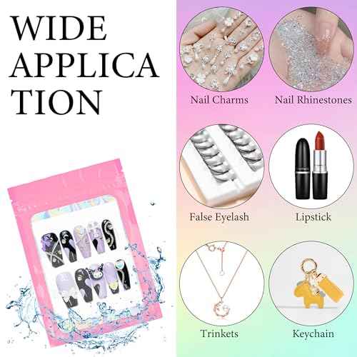 Qenk 100PCS Empty Holographic Nail Storage Bag Press on Nail Packaging Bag and 100PCS Shiny white cardboard Nail Tips Packaging Bags with 1 Roll Transparent Tape (Pink)