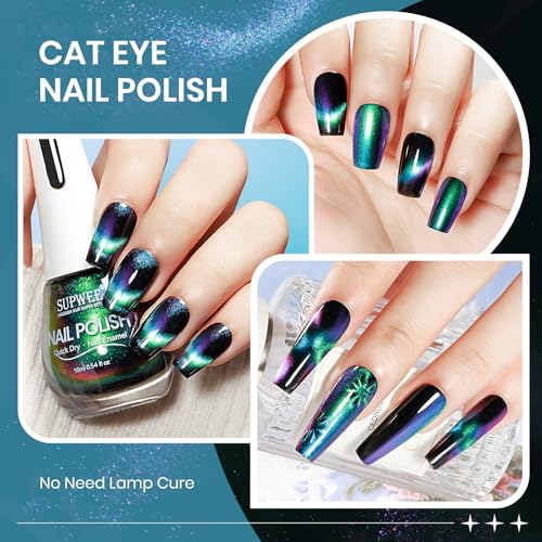 SUPWEE Cat Eye Nail Polish Non-Gel Green to Purple - 16ml Magnetic Nail Art