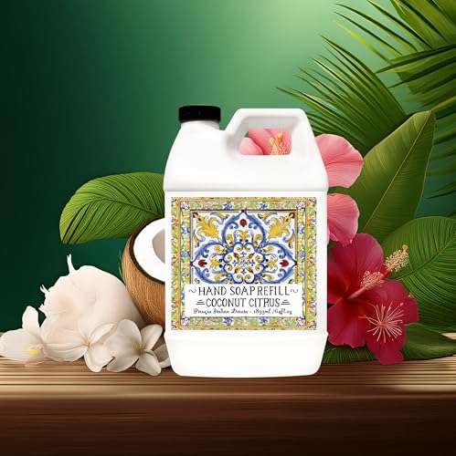 Perugia Italian Deruta Hand Soap Refill Duo – White Jasmine & Coconut Citrus, 64oz bottles