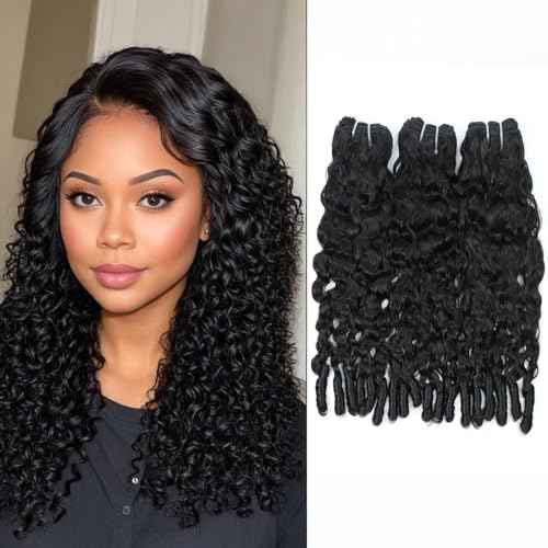 Wequeen 16A Burmese Curly Human Hair Bundles 18 20 22 Inch 100% Unprocessed Brazilian Virgin Hair Quick Weave Bundles Human Hair Extensions Real Human Hair, Natural Black