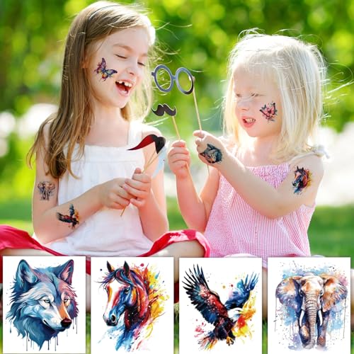 160 PCS Watercolor Animals Temporary Tattoos for Kids