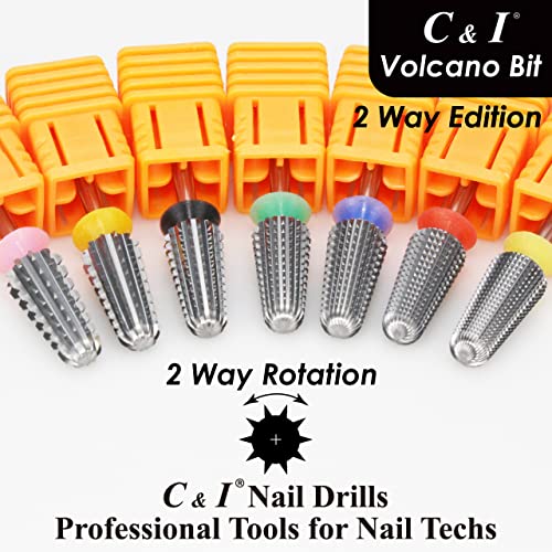 C & I Nail Drill, Volcano Bit, 2 Way Edition Efile for Nail Techs to Remove Nail Gels Acrylic Nails and Dipping, Double Hand Use Drill Bit for Electric Manicure Drill Machine (Triple Coarse -3XC)