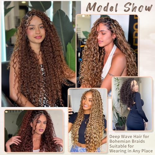 Biifoum Deep Wave Water Bulk Braiding Hair 18in Honey Blonde 2 Bundles, 200g
