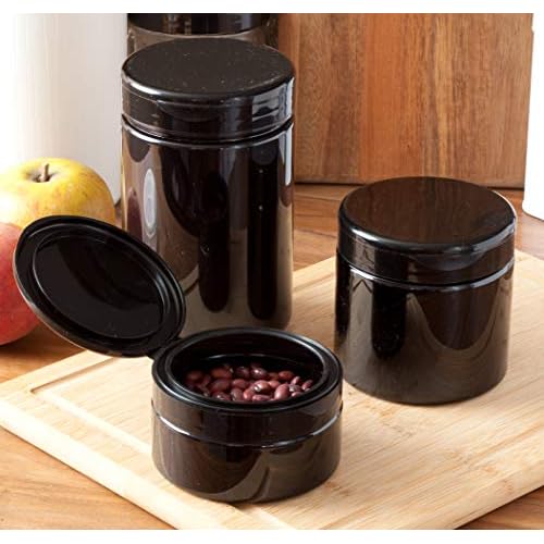 JUVITUS 8 oz Black PET Plastic Low Profile Jar with Black Flip Top Cap (12 Pack)