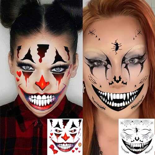 Halloween Scary Face Tattoos, 11 Sheets Waterproof Stickers