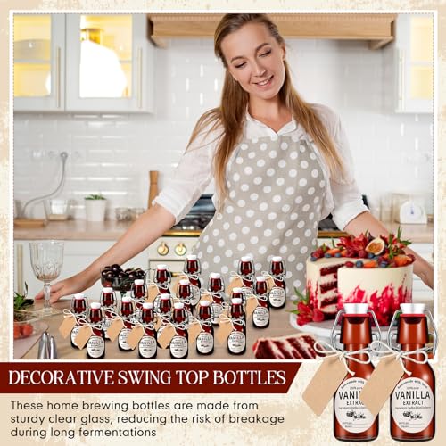 Vesici 20 Pack Amber 4 oz Swing Top Glass Bottles with Accessories for Vanilla Extract