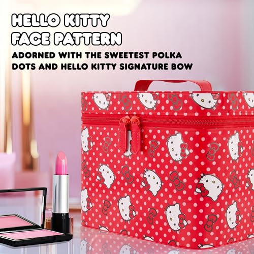 Hello Kitty Large Cosmetic Travel Case Organizer, Portable Makeup Box with Mirror and Dual Zipper