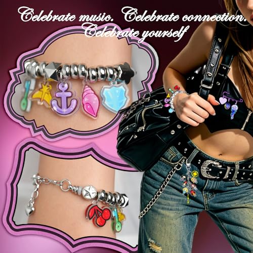 Neovista Colorful Acrylic Charm Bracelet Set with Brooch & Keychain 6.1-8.1in for Concert & Daily Wear