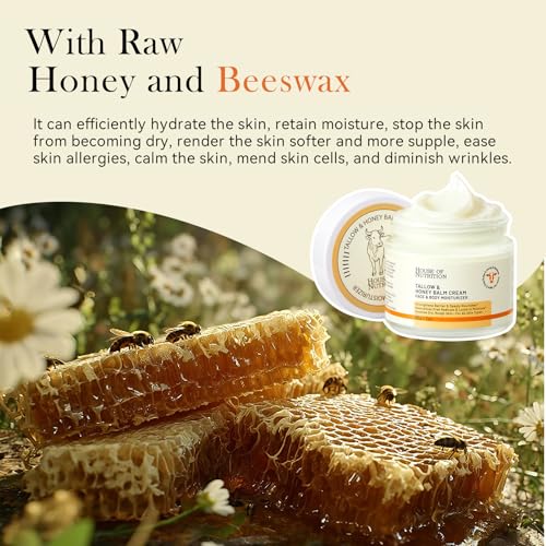 Beef Tallow for Skin ? Grass-Fed Whipped Tallow and Honey Balm ? Deeply Nourishing Face & Body Moisturizer ? 100% Natural Barrier Repair Cream for Dry & Sensitive Skin, Unscented, 2 oz