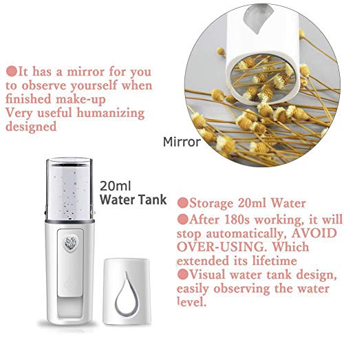 Portable Nano Facial Mister with Mirror & 20ml Water Tank - White