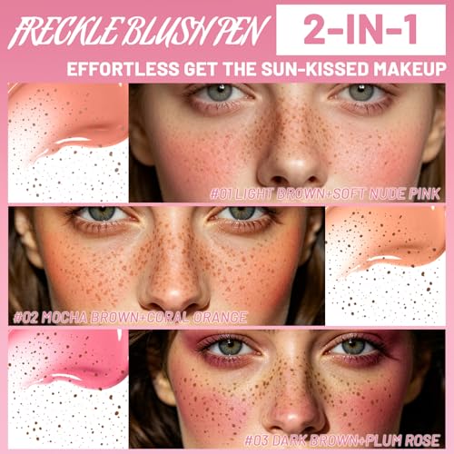2-in-1 Freckle Pen & Blush - Dark Brown & Plum Rose