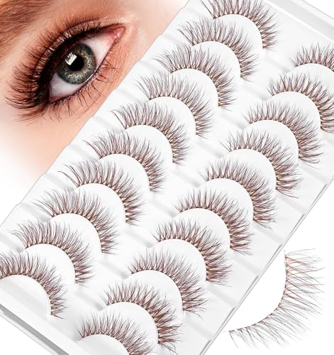Brown Cat Eye Faux Mink False Lashes - 10 Pairs, Clear Band