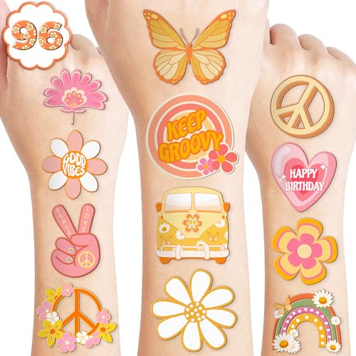 96 PCS Retro 60s 70s Temporary Tattoos for Kids Party