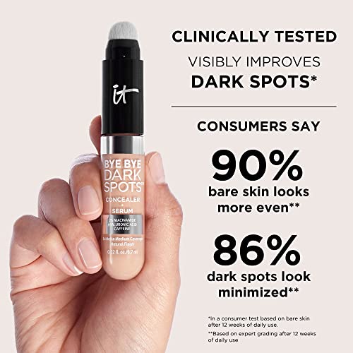 IT Cosmetics Bye Bye Dark Spots Concealer + Brightening Serum ? 2% Niacinamide, Hyaluronic Acid & Caffeine - Medium Coverage, Natural Finish, All Skin Types - 0.22 fl oz