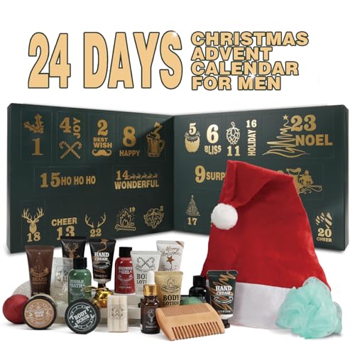 BODY & EARTH 2025 Advent Calendar for Men Christmas Holiday Gifts 24 Days of Countdown Calendar, Advent Beauty Calendar 2025 Adult 24PCS Beard Care Grooming Set Mens with Sandalwood & Cedar Beard Oil
