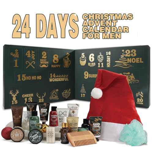 Rinse&Robust Mens Christmas Gifts 2025 Advent Calendar 24PCS Beauty Advent Calendar for Men Christmas Advent Calendars Holiday Gifts 24 Days Countdown Calendar Beard Care Grooming for Men