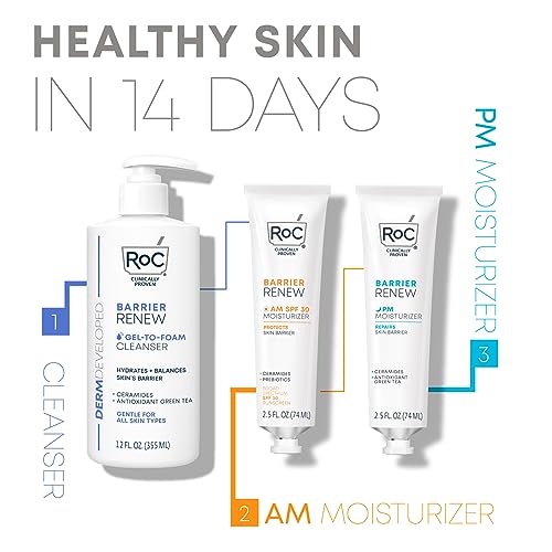 RoC Barrier Renew Day Cream with SPF 30, Moisturizer with Ceramides & Prebiotics to Protect Skin Barrier, (2.5 oz) with Retinol Eye Cream Packette