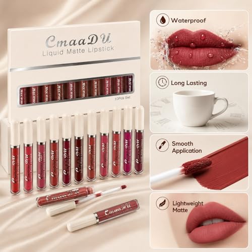MooGlamor 10-Piece Matte Liquid Lipstick Set Waterproof Long-Lasting