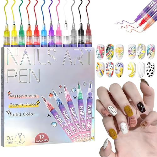 12-Color Nail Art Pen Set for DIY Gel Nails Design