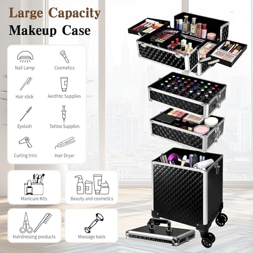 5-in-1 Rolling Makeup Train Case with Detachable Drawers
