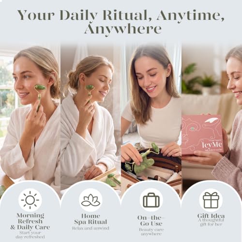 Jade Roller & Gua Sha Set for Face Sculpting - Cooling Facial Massage Tool