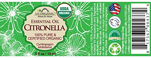 US Organic Citronella Essential Oil, USDA Certified, 100% Pure, 15 ml Pack of 2, Improved caps and droppers – Used for Skin Care, Many DIY Projects Like Candle Making and Much More