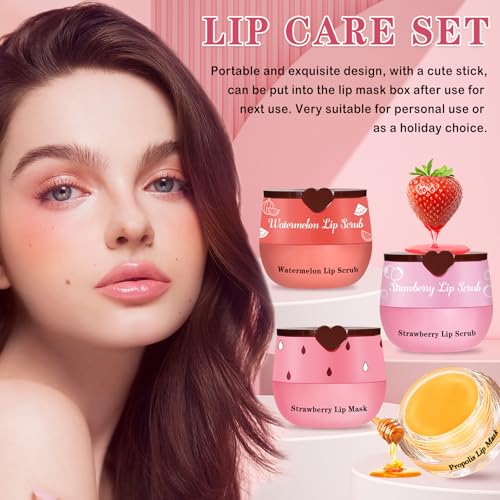 4-Piece Lip Scrub and Mask Set - Strawberry & Honey