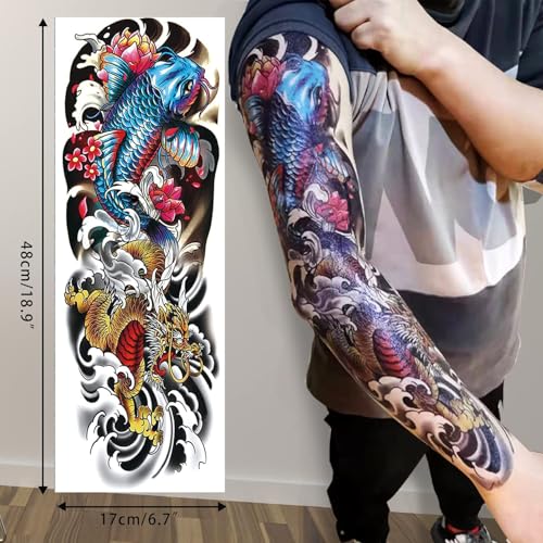 Full Arm Temporary Tattoo Sleeves - 20 Sheets Japanese Dragon & Tribal