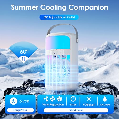 Portable Evaporative Air Cooler, 1500ML Tank, USB-C, Remote