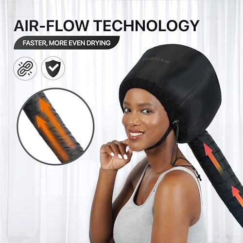 Hooded Hair Dryer Diffuser Cap with Headband - Reduces Heat Around Ears for Fast, Deep Conditioning, Curly Hair