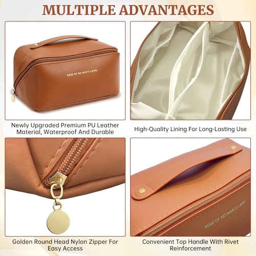 DZZ Large Waterproof Travel Cosmetic Bag for Women - Brown
