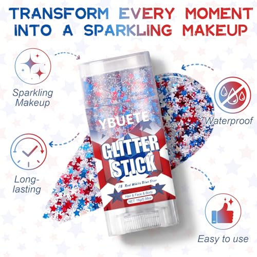 Patriotic Glitter Stick - Red White Blue Face Body Makeup